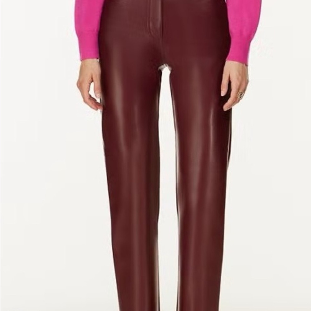 Aritzia Burgundy Straight Leg Leather Pants